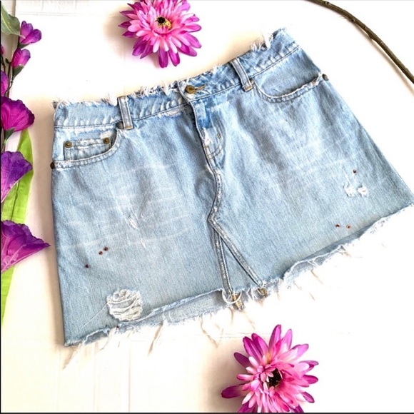 Free People Dresses & Skirts - Free People Mini Distressed Jean Skirt Az 29